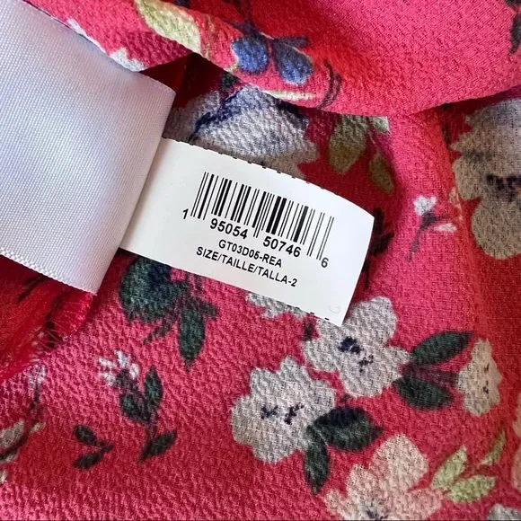 NWT BCBGeneration Tie Shoulders Smocked Waist in Red Blossom Size 2 - Picture 14 of 14